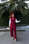 Tesettür Bordo Cepli Yelekli Pantolonlu Takım