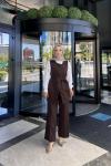 Tesettür Mürdüm Yelekli Pantolonlu Takım