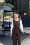 Tesettür Mürdüm Yelekli Pantolonlu Takım
