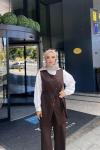 Tesettür Mürdüm Yelekli Pantolonlu Takım